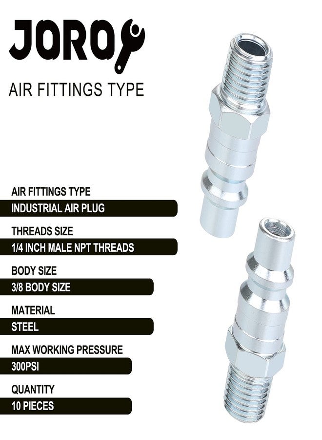 JOROY 3/8 High Flow Air Hose Fittings, Industrial M-Type Plug, 3/8 Inch High Flow Size, 1/4 Inch Male Threads Size, Steel Material, 300PSI, 10 Pieces Air Compressor Accessories - Image 2