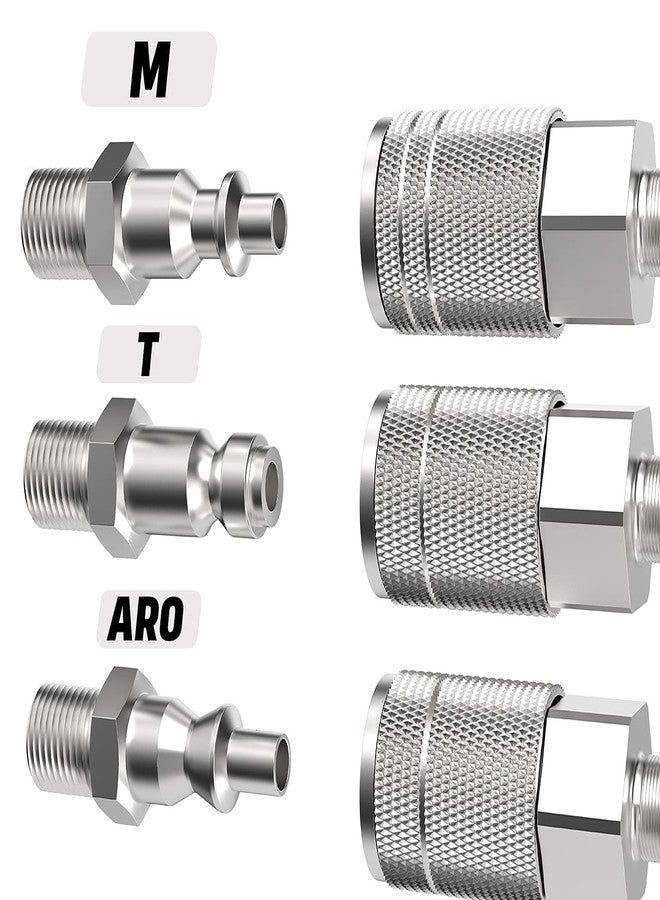 JOROY 3/8 High Flow Air Hose Fittings, Industrial M-Type Plug, 3/8 Inch High Flow Size, 1/4 Inch Male Threads Size, Steel Material, 300PSI, 10 Pieces Air Compressor Accessories - Image 5
