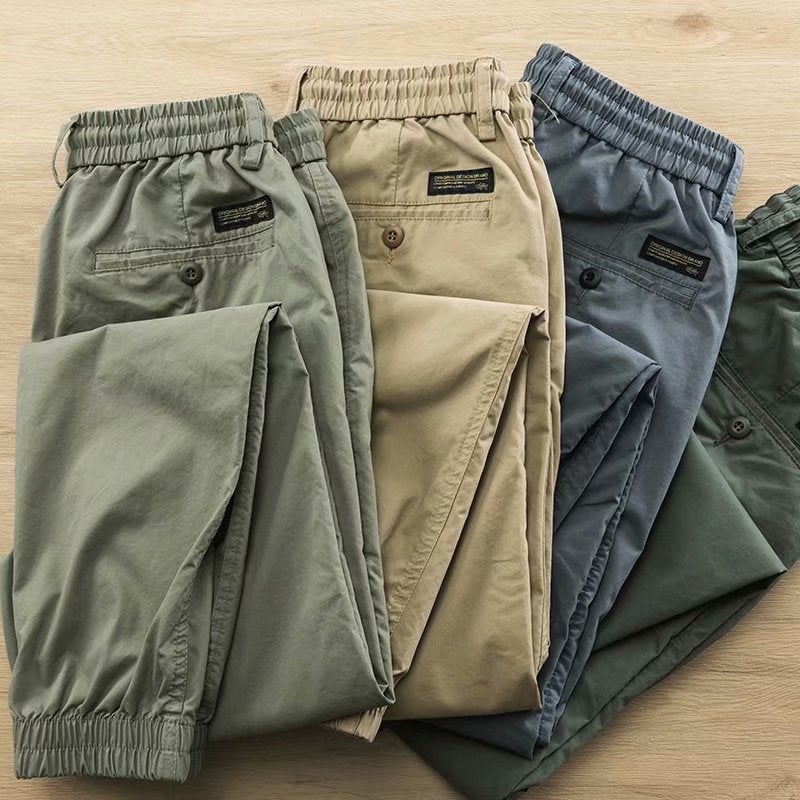 Autumn Mens Korean Colorblock Slim Joggers Khaki - Image 2