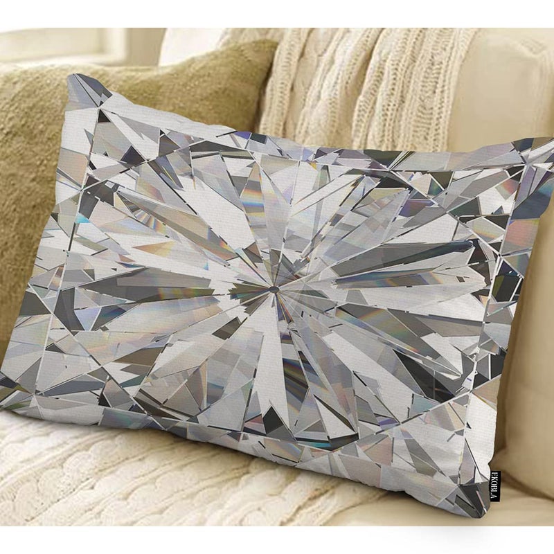 EKOBLA Diamond Crystal Oblong Throw Pillow Covers Abstract Bling 3D Modern Geometric Glass Triangle Shiny Glow Decorative Cushion Cases for Couch Sofa Bedroom Cotton Linen 12x20 Inches - Image 2