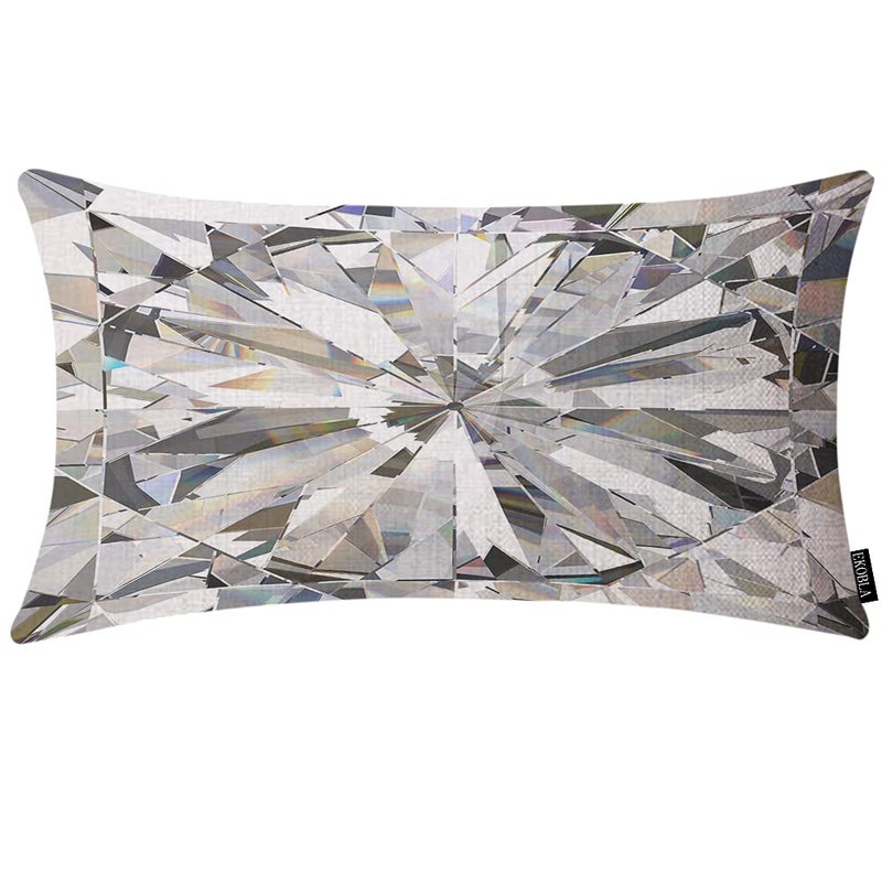 EKOBLA Diamond Crystal Oblong Throw Pillow Covers Abstract Bling 3D Modern Geometric Glass Triangle Shiny Glow Decorative Cushion Cases for Couch Sofa Bedroom Cotton Linen 12x20 Inches - Image 1