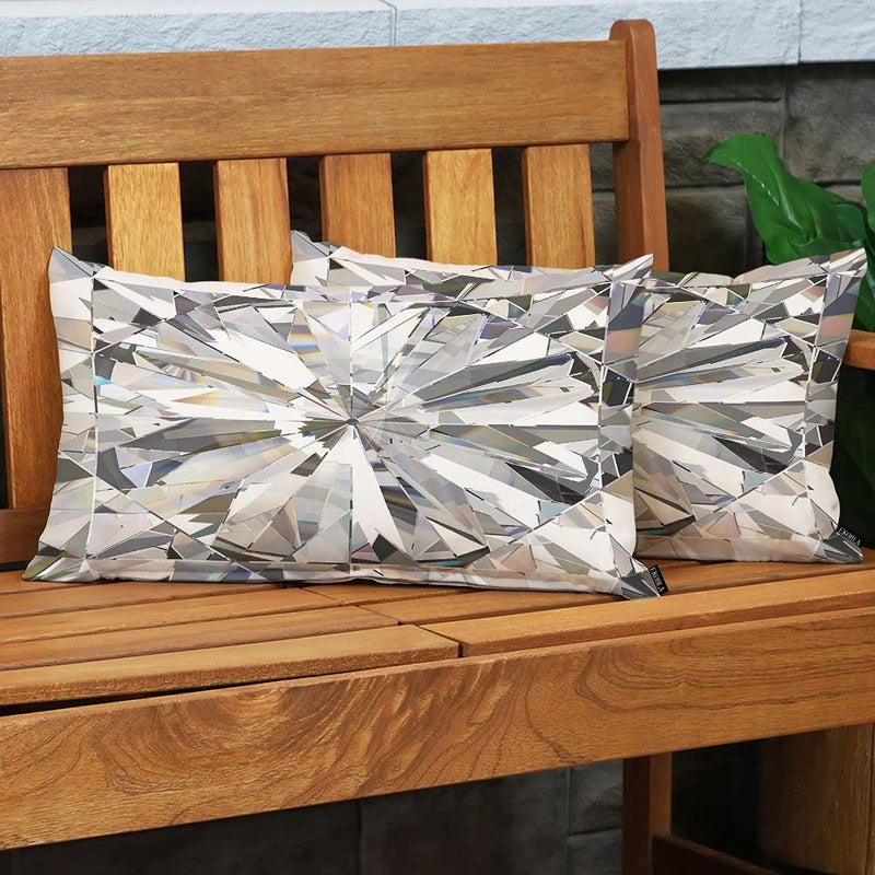 EKOBLA Diamond Crystal Oblong Throw Pillow Covers Abstract Bling 3D Modern Geometric Glass Triangle Shiny Glow Decorative Cushion Cases for Couch Sofa Bedroom Cotton Linen 12x20 Inches - Image 3