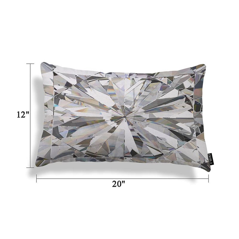 EKOBLA Diamond Crystal Oblong Throw Pillow Covers Abstract Bling 3D Modern Geometric Glass Triangle Shiny Glow Decorative Cushion Cases for Couch Sofa Bedroom Cotton Linen 12x20 Inches - Image 5