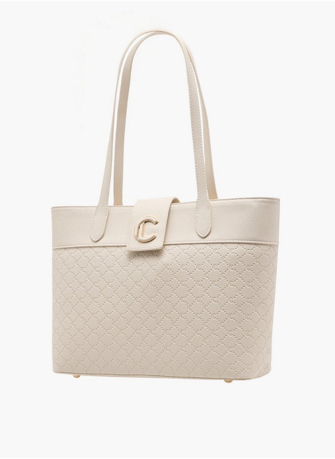 Le Confort - Women's Monogram Embossed Tote Bag with Double Handle and Zip Closure - Image 1