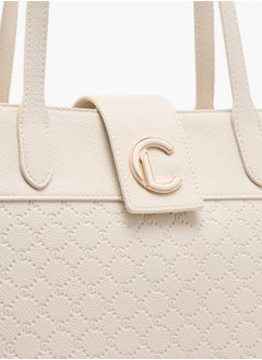 Le Confort Women's Monogram Embossed Tote Bag with Double Handle and Zip Closure  - Image 4