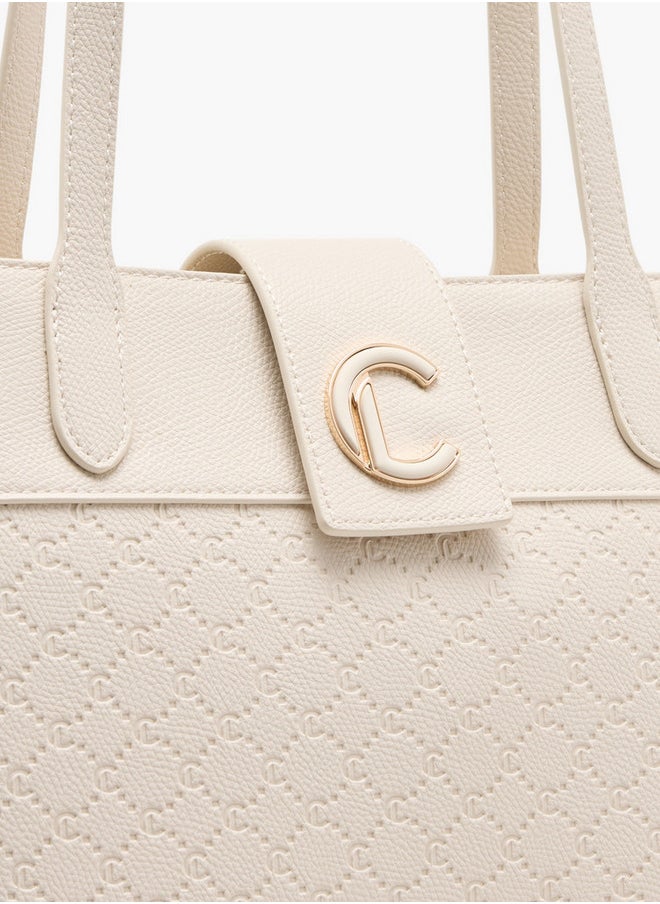 Le Confort - Women's Monogram Embossed Tote Bag with Double Handle and Zip Closure - Image 1