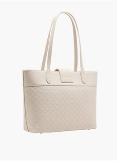 Le Confort Women's Monogram Embossed Tote Bag with Double Handle and Zip Closure  - Image 3
