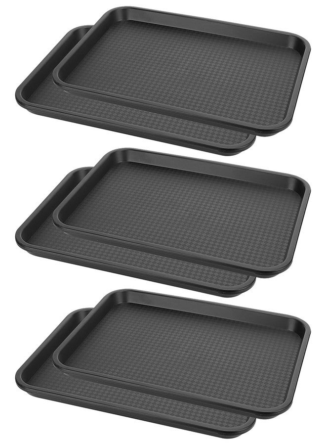 MANCHAP 6 Pack 16 x 12 Inch Black Plastic Fast Food Tray, Rectangle Food Service Trays, Restaurant Cafeteria Serving Trays for Party, Home - Image 1