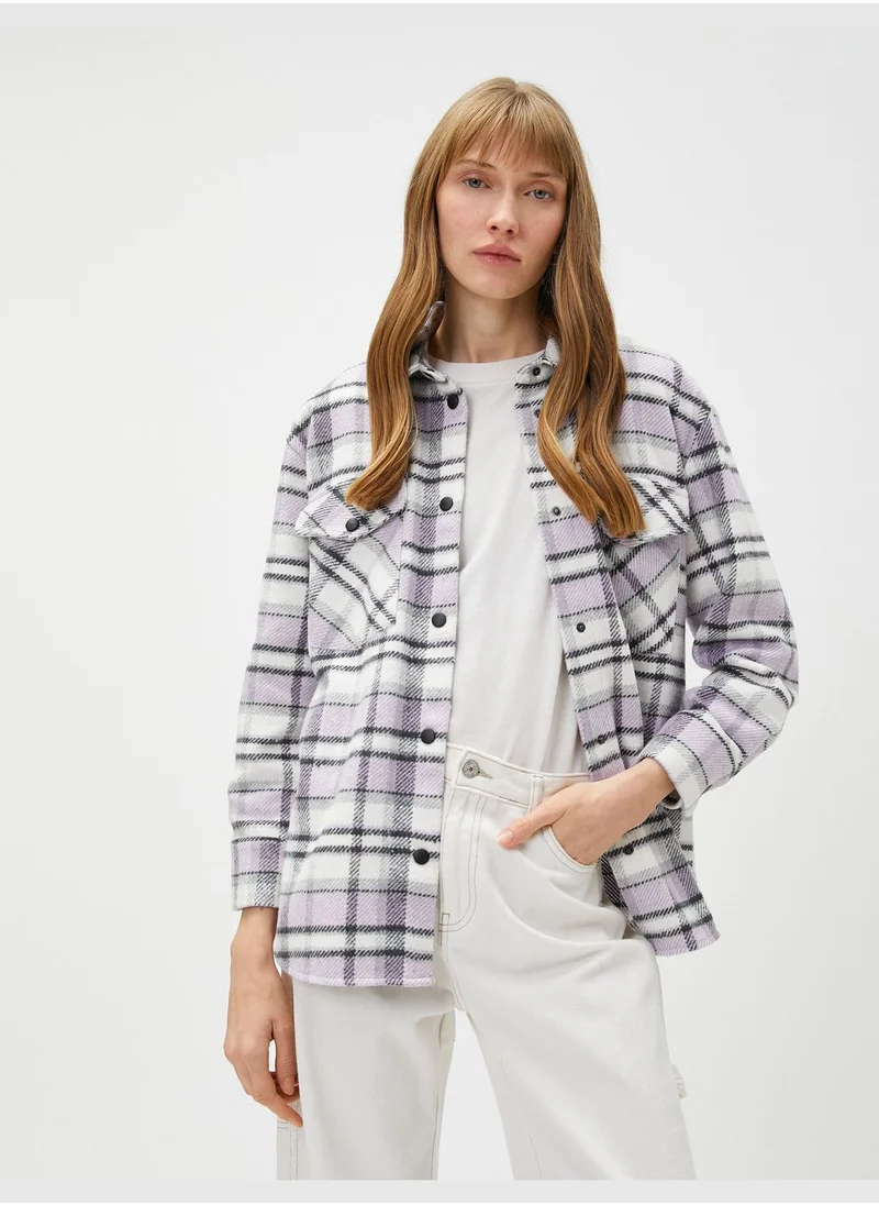 كوتون Check Shirt Pocket Snap Button