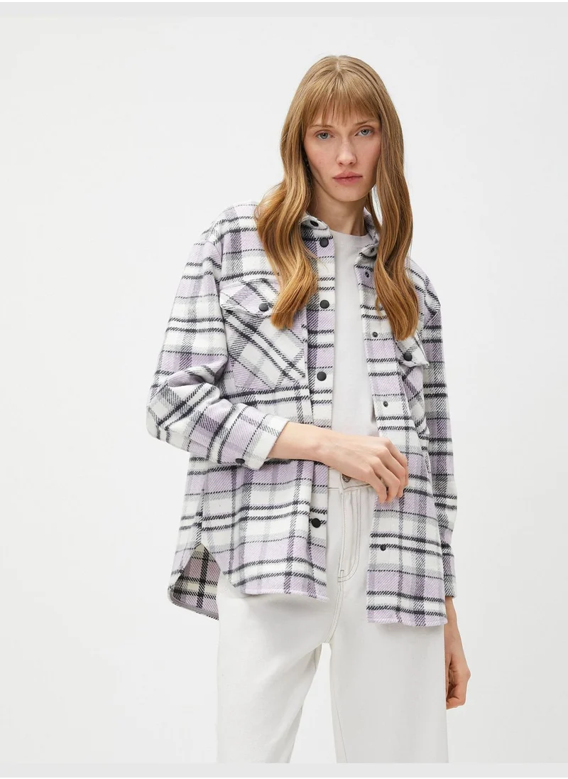 كوتون Check Shirt Pocket Snap Button