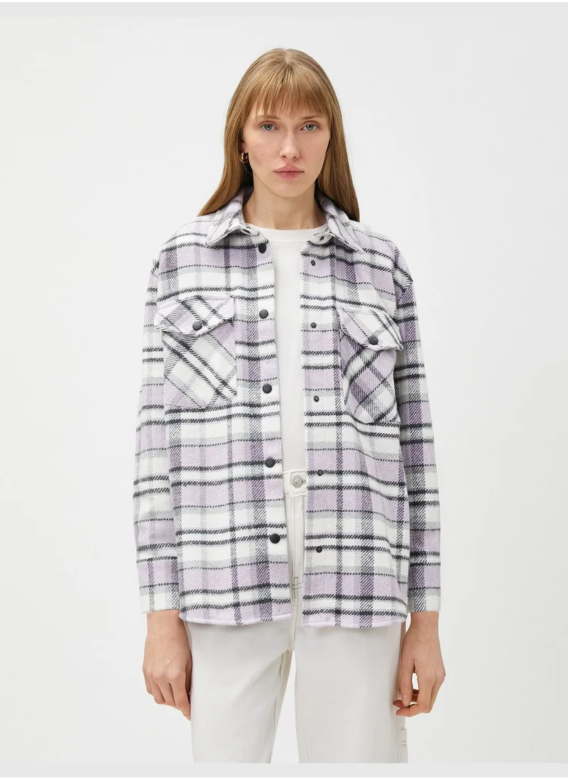 كوتون Check Shirt Pocket Snap Button