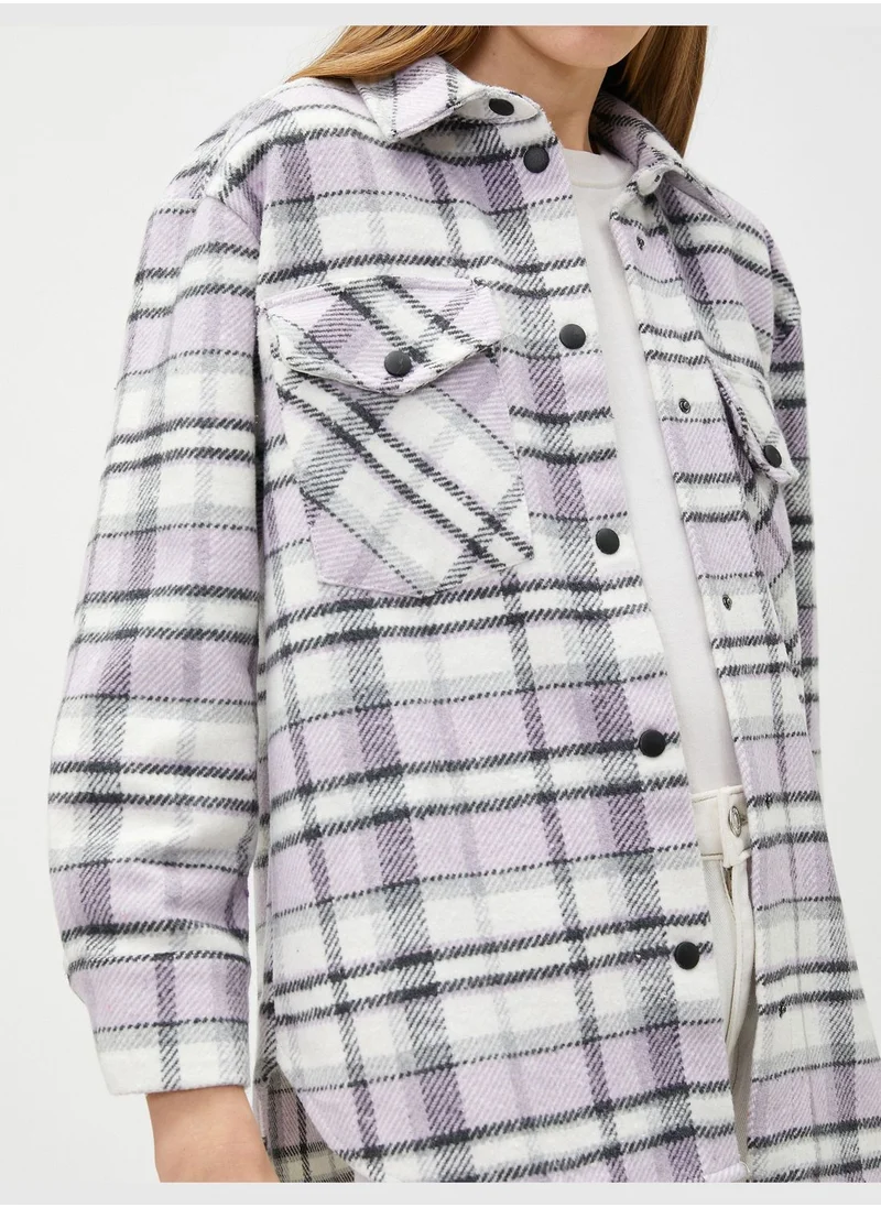 كوتون Check Shirt Pocket Snap Button