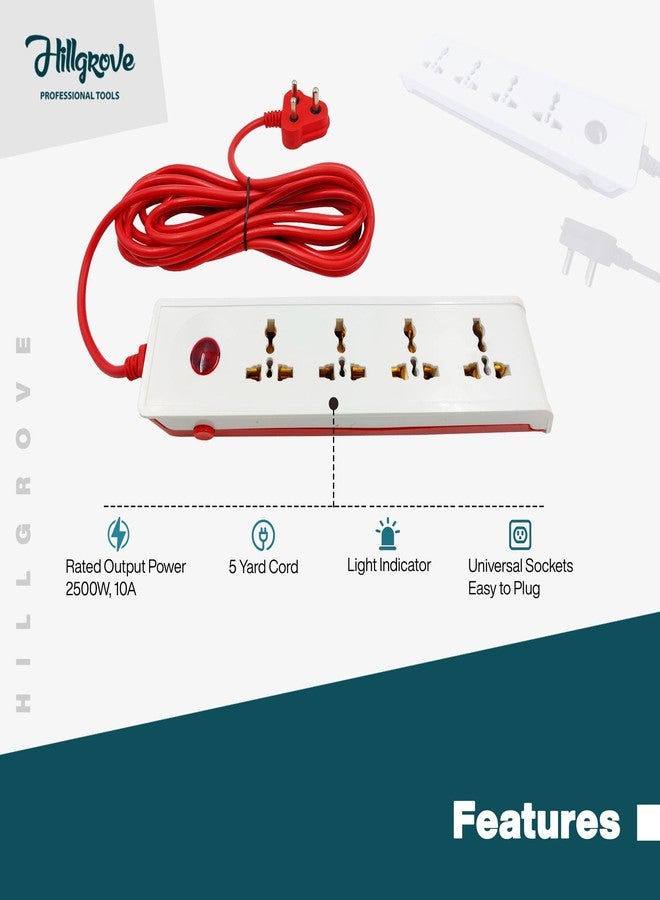 Hillgrove HGCM304M3 Power Extension Board with 4 Universal Socket and 1 Switch with Analog Line Tester and 5 Meter Long Cable Surge Protector for Home/Computer/Fridge 4 Socket Extension Boards - Image 4
