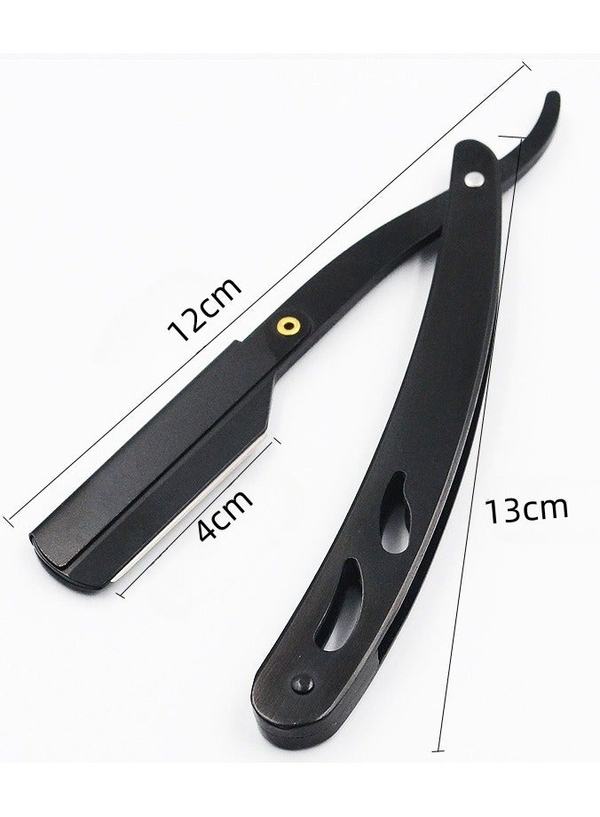 Professional Cut Straight Razor, Single Blade Barber Quality Moustache & Beard Shaving Razor Black, Stainless Steel Professional Barber Straight Edge Shavette Cut Throat Razor (Black steel scraper + 20 blades + leather case) - Image 2