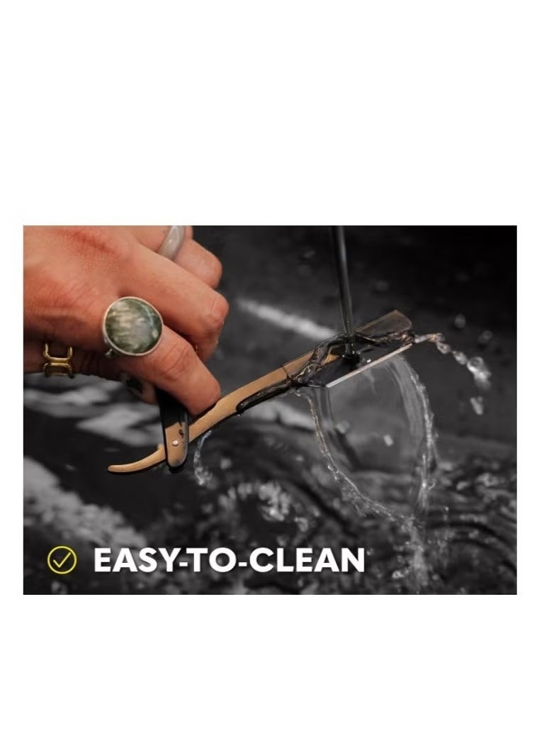 Professional Cut Straight Razor, Single Blade Barber Quality Moustache & Beard Shaving Razor Black, Stainless Steel Professional Barber Straight Edge Shavette Cut Throat Razor (Black steel scraper + 20 blades + leather case) - Image 4