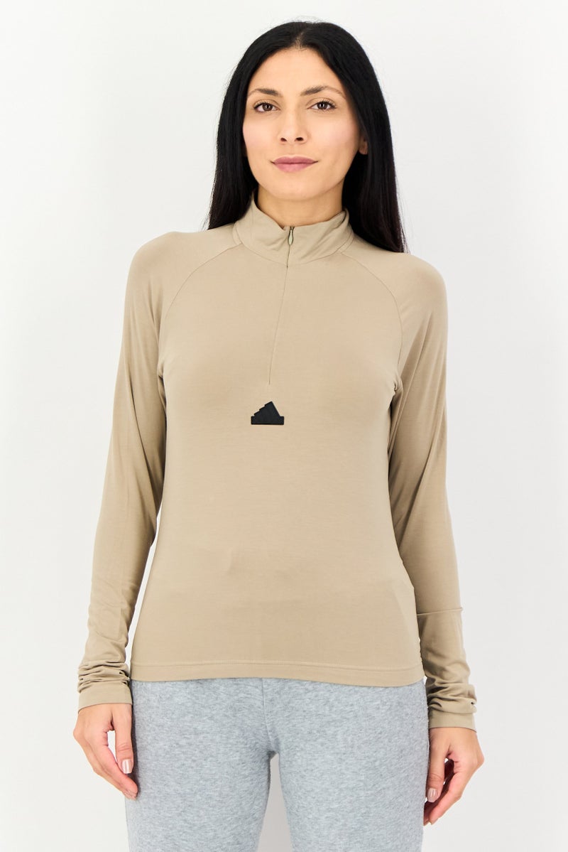 Adidas Women Slim Fit Long Sleeve Training T-Shirt, Taupe - Image 1