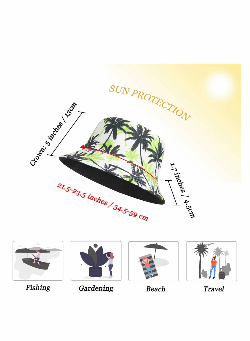Excefore قبعة دلو، قبعة عصرية مطبوعة بشجرة جوز الهند، قبعة شمسية صيفية قابلة للعكس للنساء والرجال أثناء السفر في الهواء الطلق - Image 5