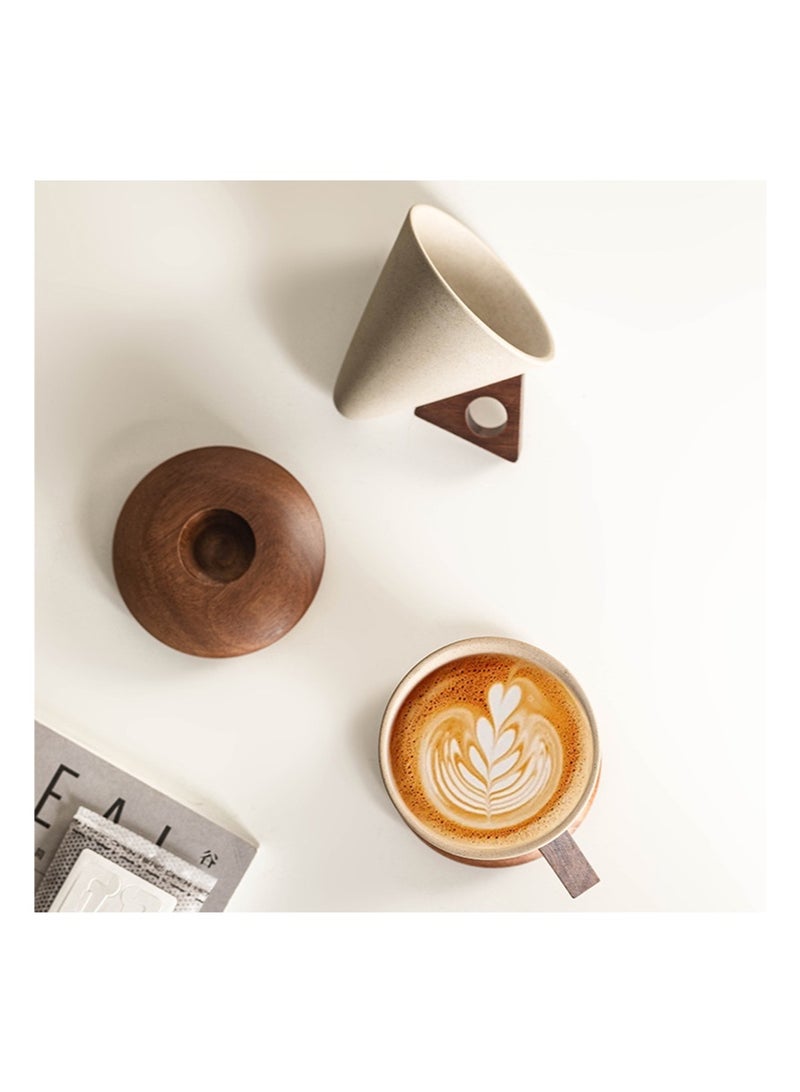 ايكانبو كوب قهوة سيراميك عتيق، مجموعة أكواب قهوة مبتكرة على شكل مخروطي للنساء، أنيقة وصغيرة الحجم، مقبض وقاعدة من الخشب الصلب، مناسبة للاستخدام في المنزل والمطعم والحفلات والمكتب (250 مل) - Image 5