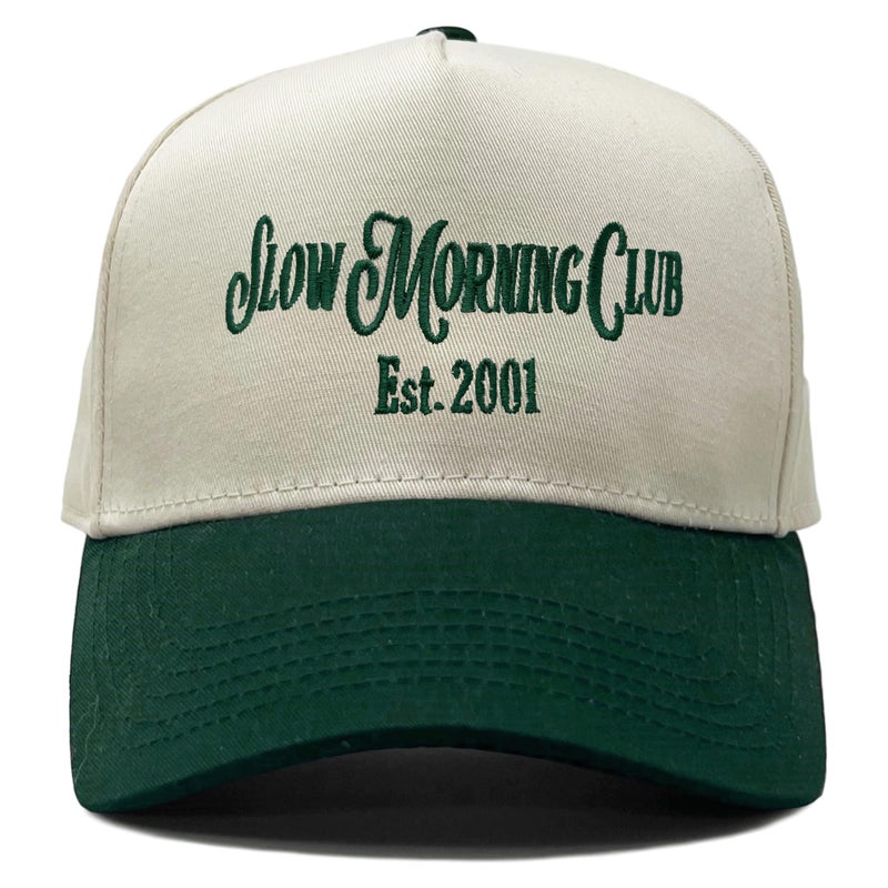 Funky Junque Two Tone Vintage Snapback Hat - Slow Morning Club - Forest/Beige - Image 1