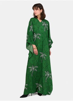 Palm Printed Green Abaya