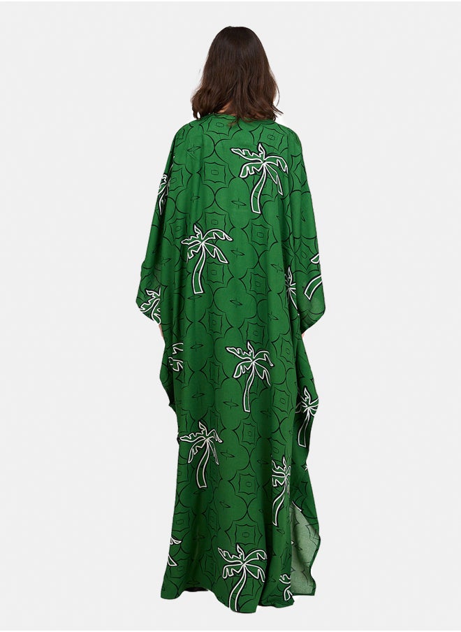 Clue - Palm Printed Green Abaya - Image 1