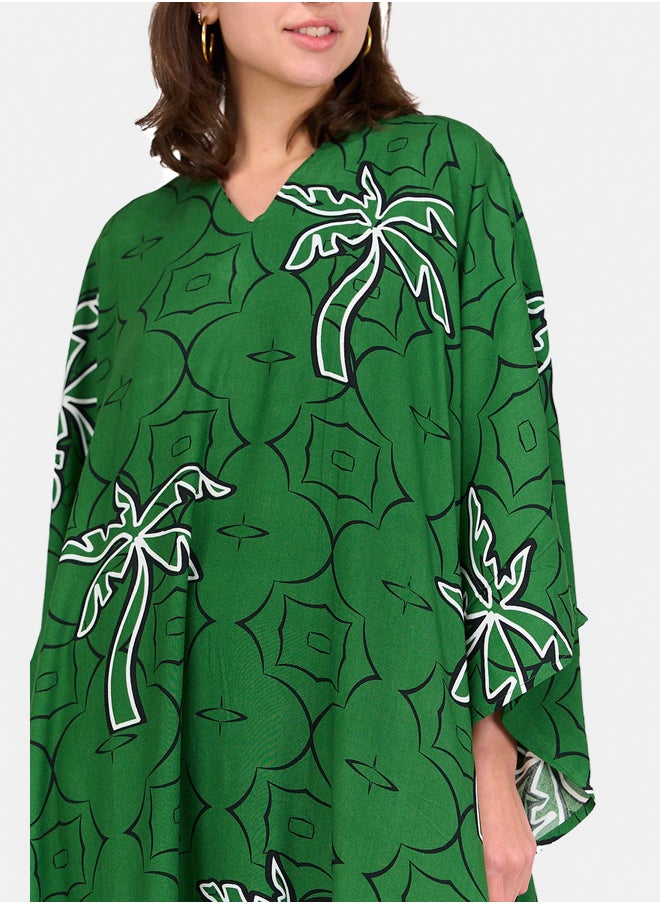 Clue - Palm Printed Green Abaya - Image 1