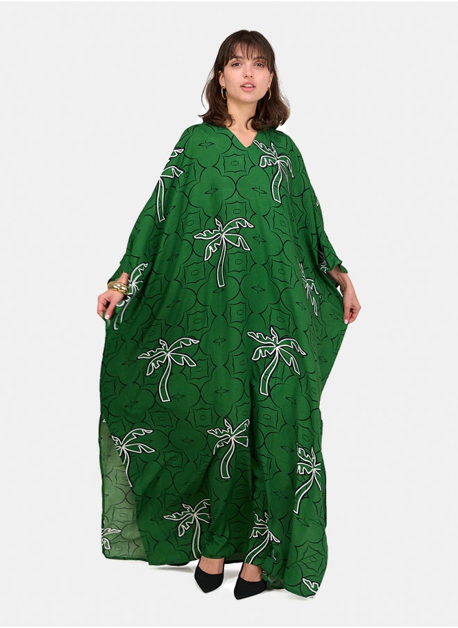 Clue - Palm Printed Green Abaya - Image 1