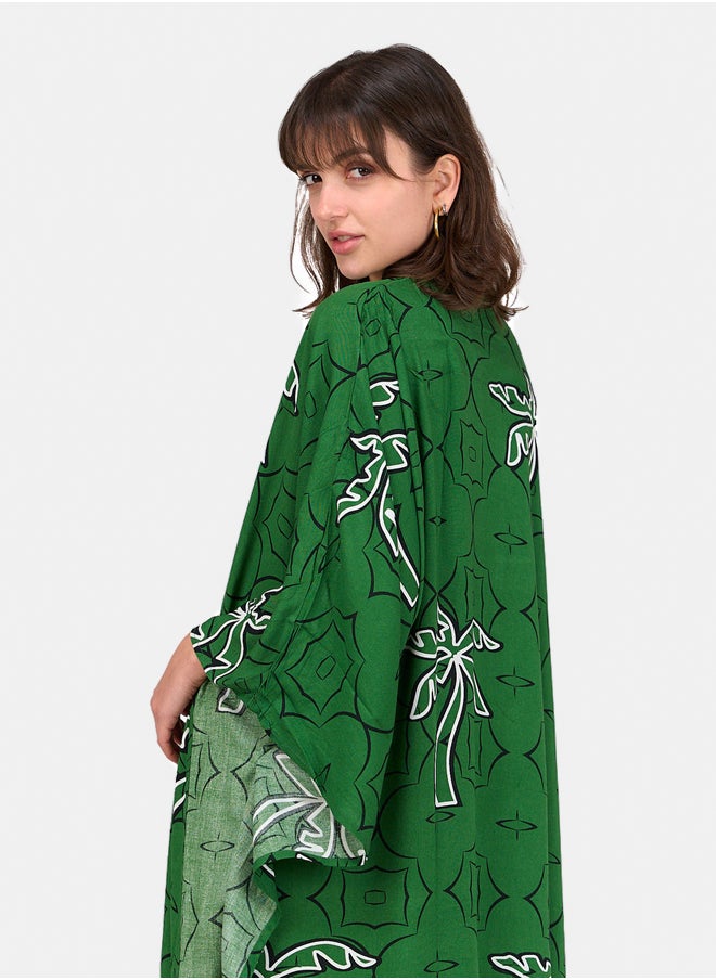 Clue - Palm Printed Green Abaya - Image 1