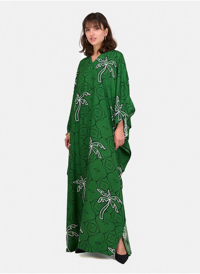 Clue - Palm Printed Green Abaya - Image 1