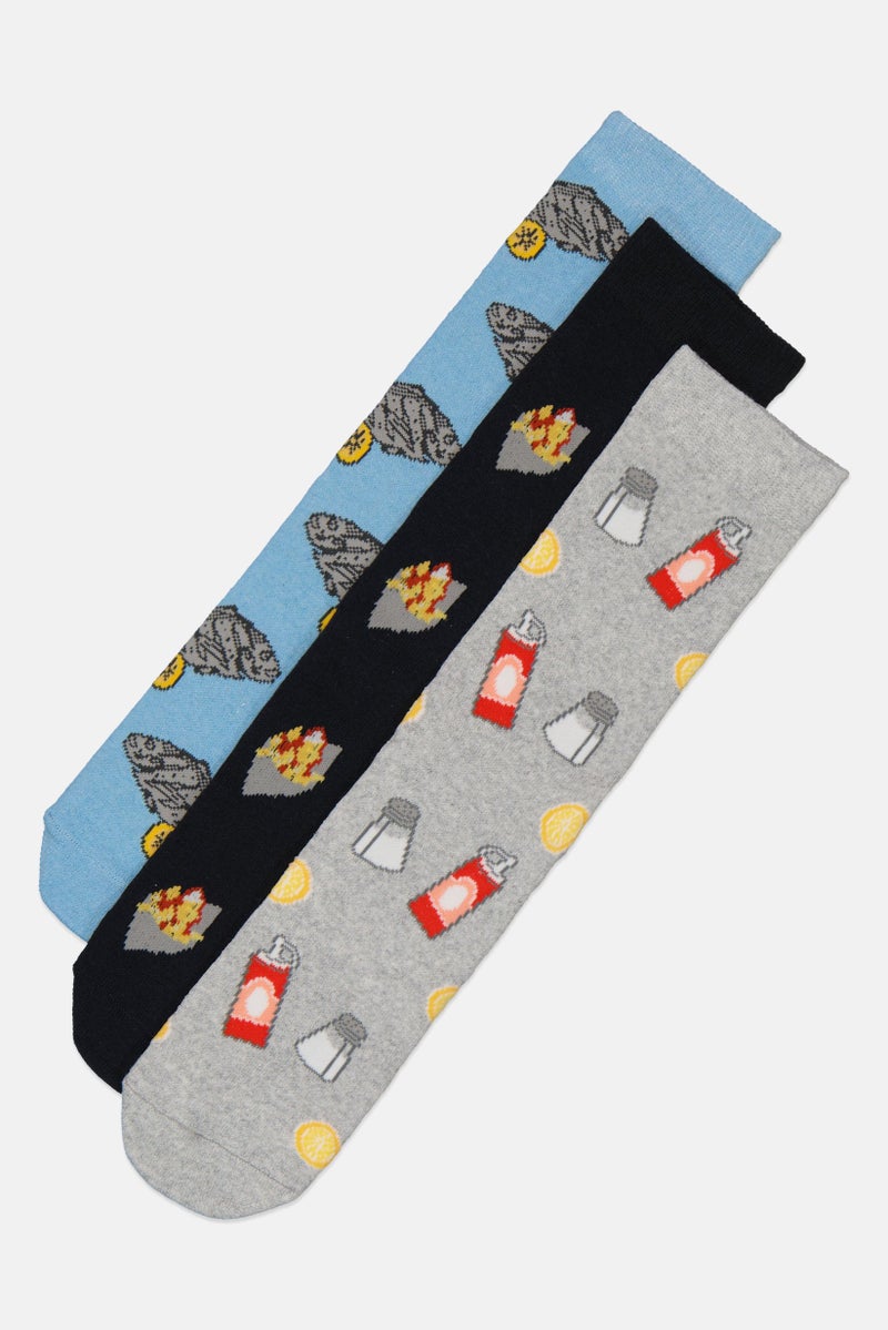 The Orrsum Sock Co Men 3 Pairs Graphic Print Fish And Chips Socks, Multicolor - Image 1