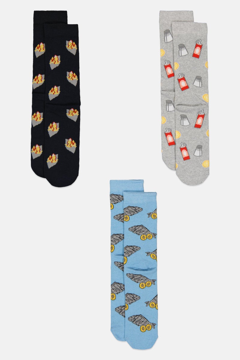 The Orrsum Sock Co Men 3 Pairs Graphic Print Fish And Chips Socks, Multicolor - Image 2