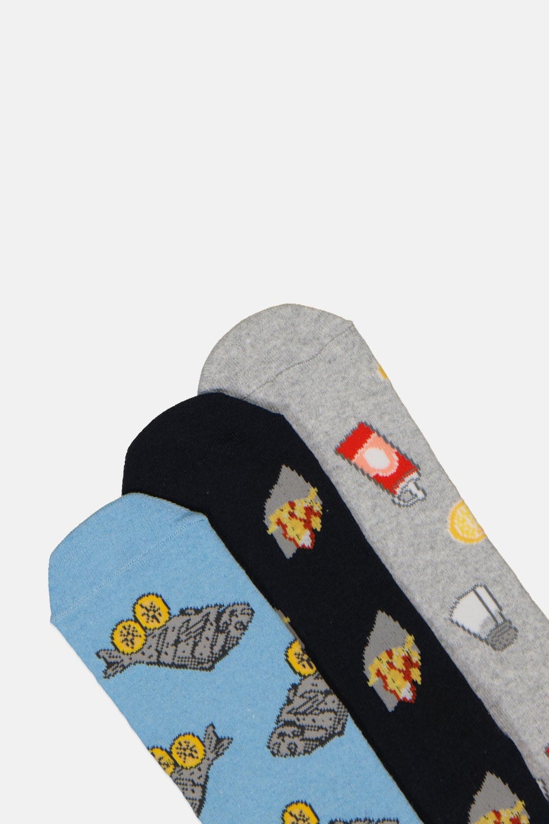 The Orrsum Sock Co Men 3 Pairs Graphic Print Fish And Chips Socks, Multicolor - Image 3
