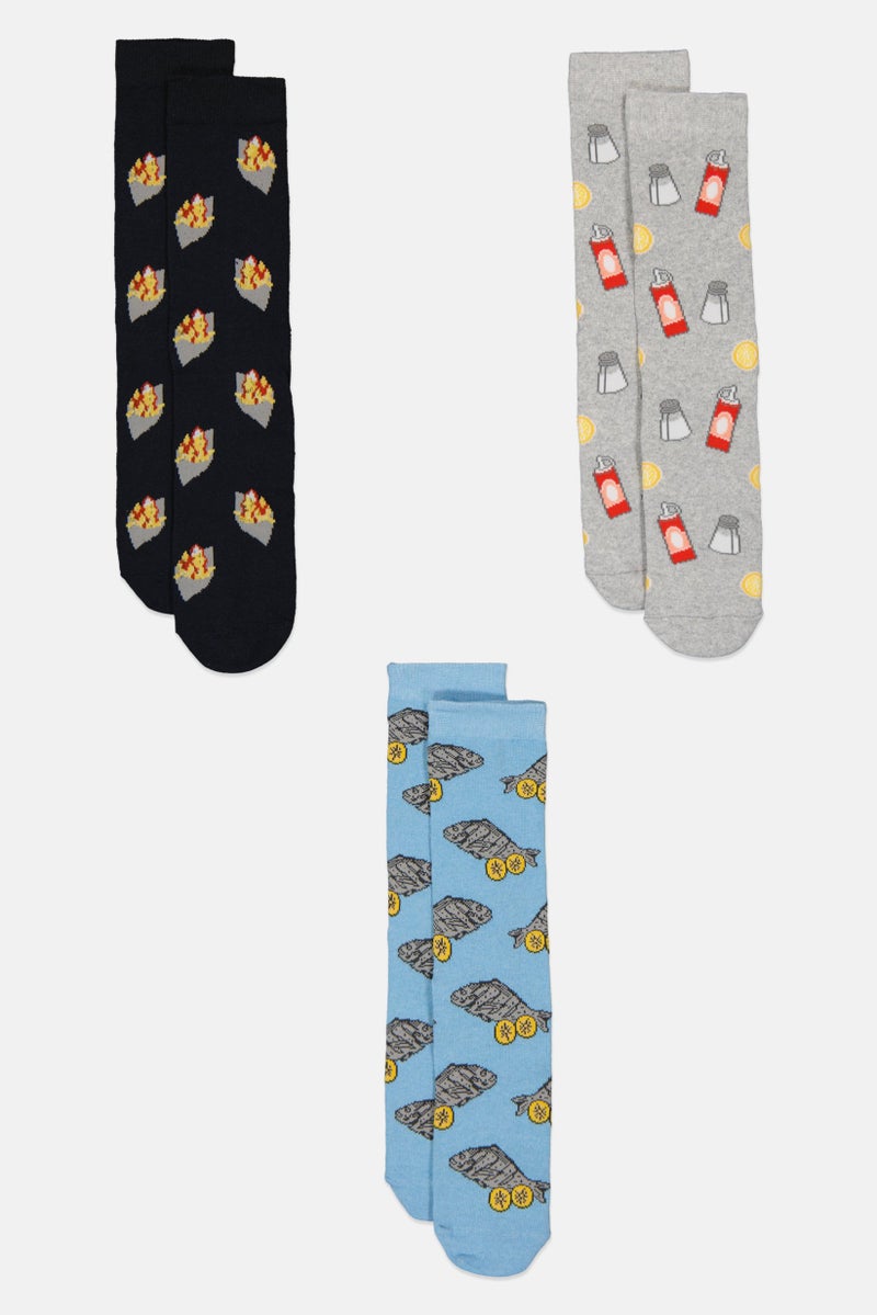 The Orrsum Sock Co Men 3 Pairs Graphic Print Fish And Chips Socks, Multicolor - Image 4
