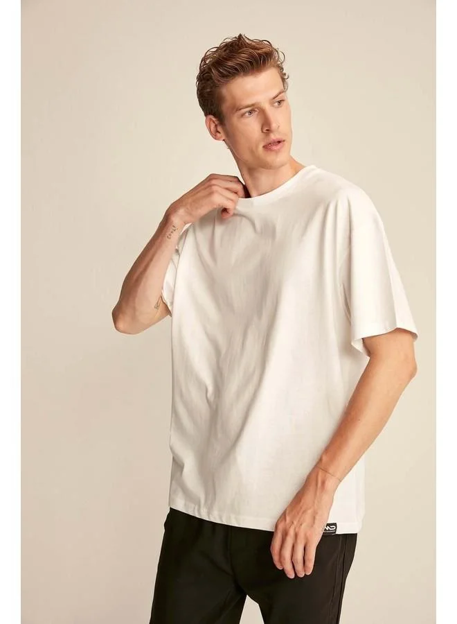 GRIMELANGE Jett Men's Oversize Fit 100% Cotton Heavy Texture White T-Shirt