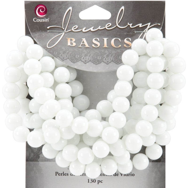 Cousin DIY Round White Beads 8mm 130 Piece 34713030