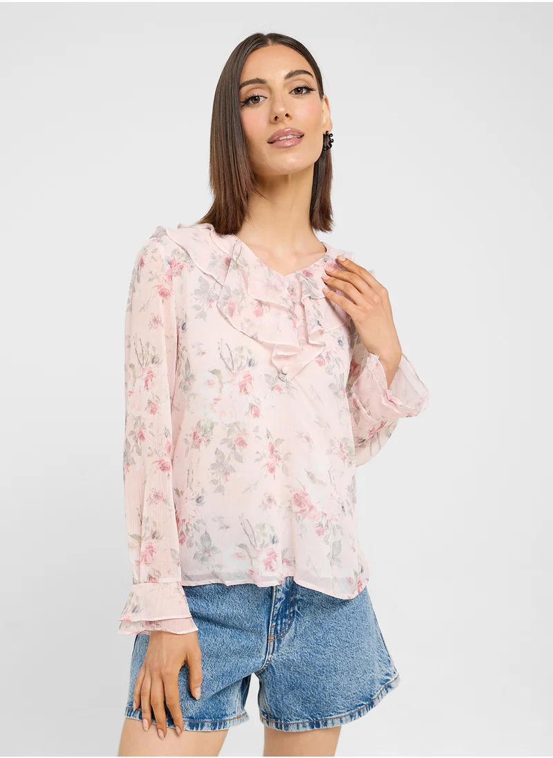 Ginger Ruffle Detail Floral Blouse