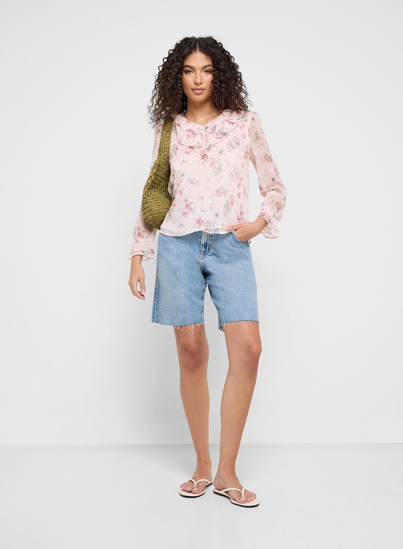 جينجر بلوزة مزينة بكشكش وطبعات زهور - Image 4