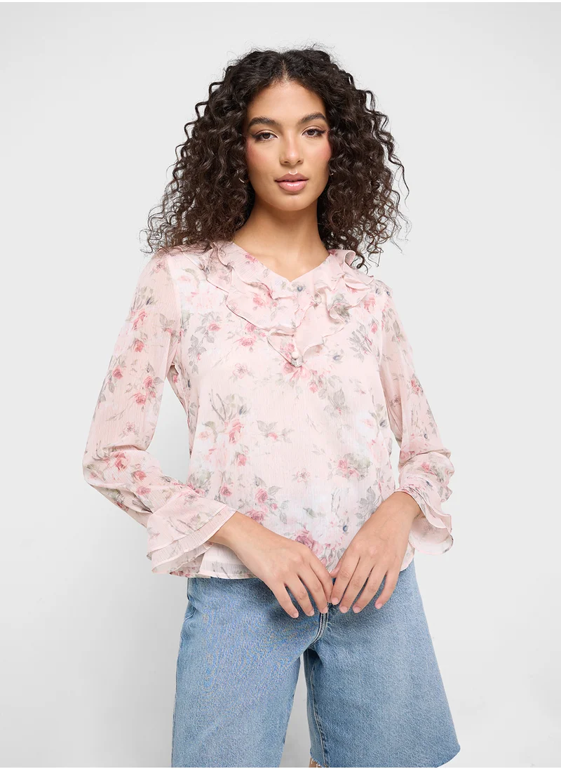 جينجر Ruffle Detail Floral Blouse