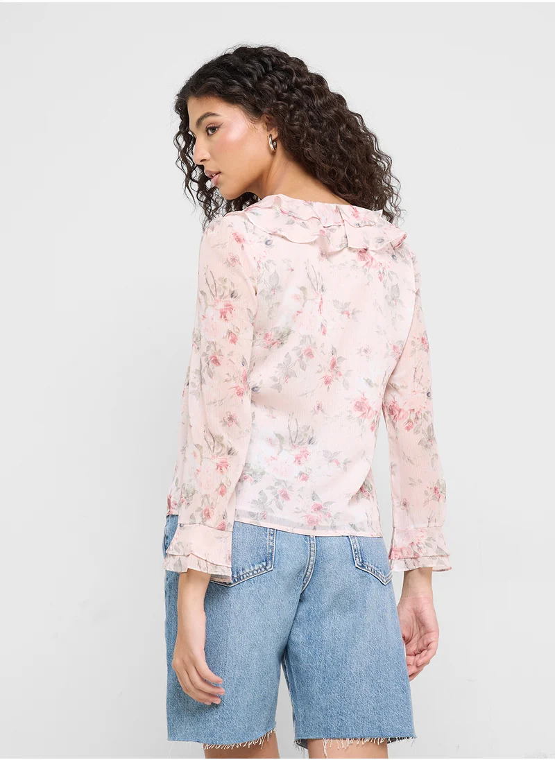 جينجر Ruffle Detail Floral Blouse
