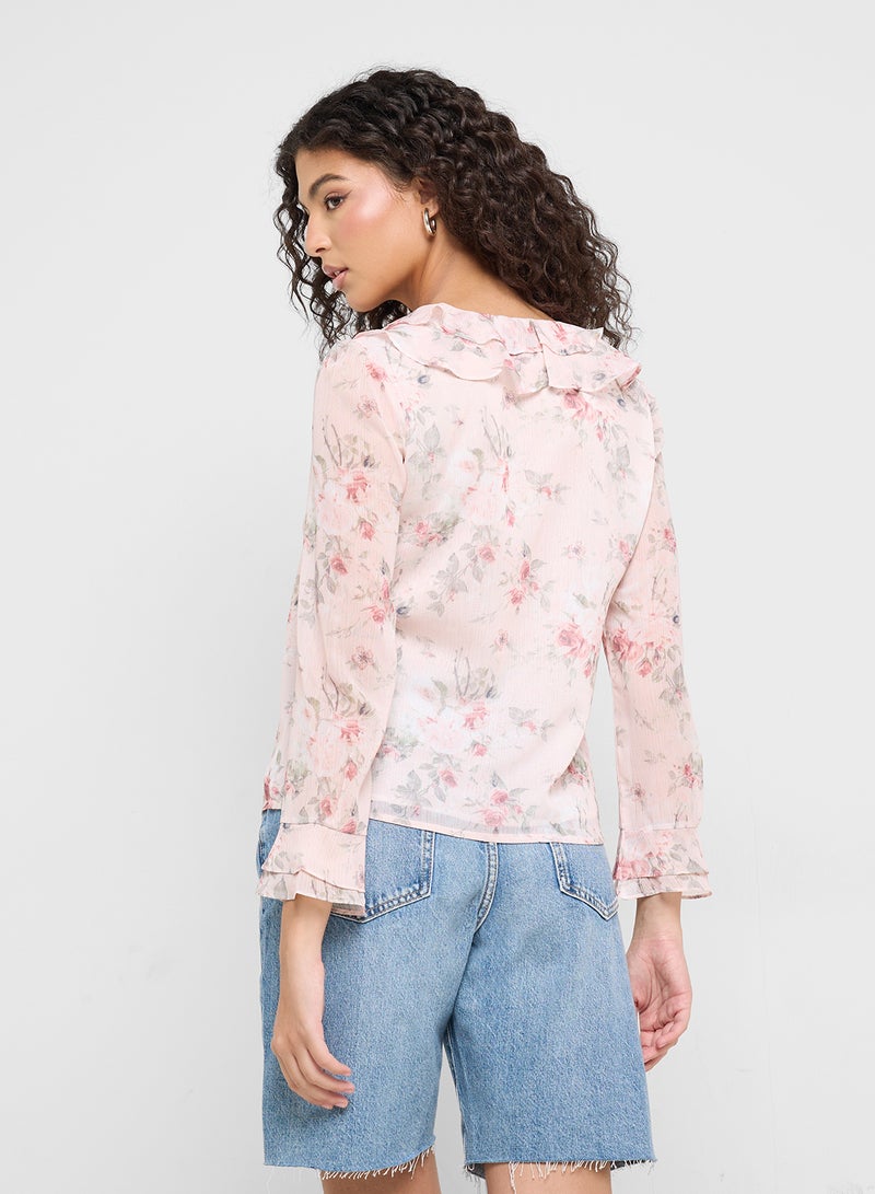 جينجر بلوزة مزينة بكشكش وطبعات زهور - Image 2