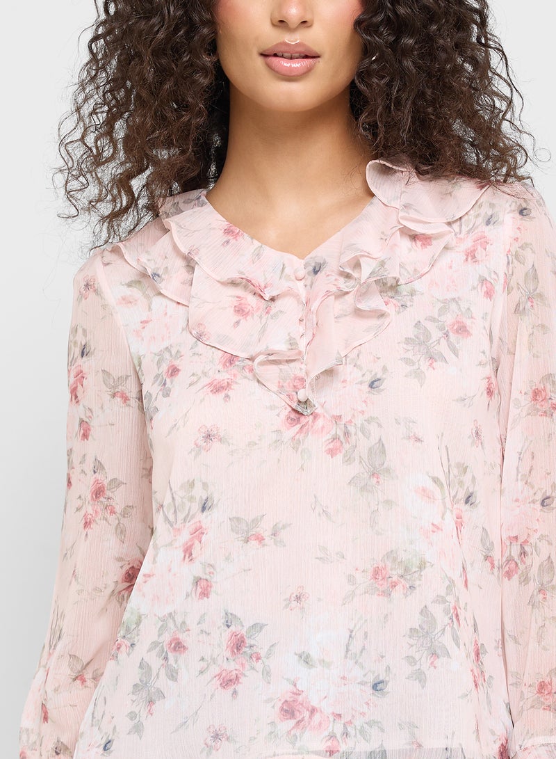 جينجر بلوزة مزينة بكشكش وطبعات زهور - Image 3