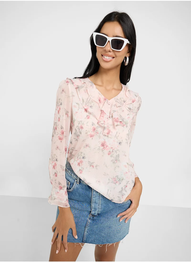 Ginger Ruffle Detail Floral Blouse