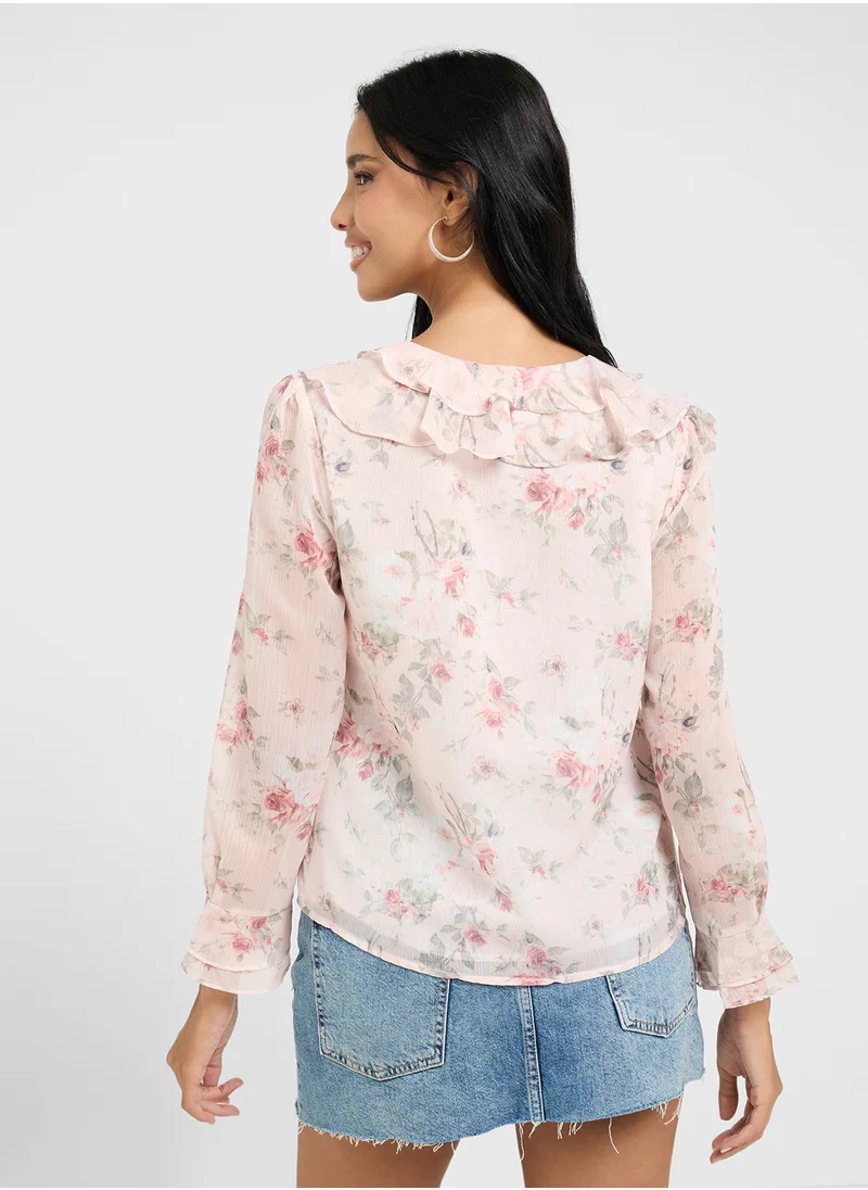 Ginger Ruffle Detail Floral Blouse