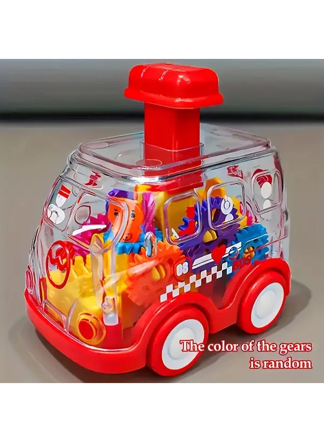 Red Kids Cartoon Transparent Gear Toy Car Educational Pull Back Model No Batteries - Image 1