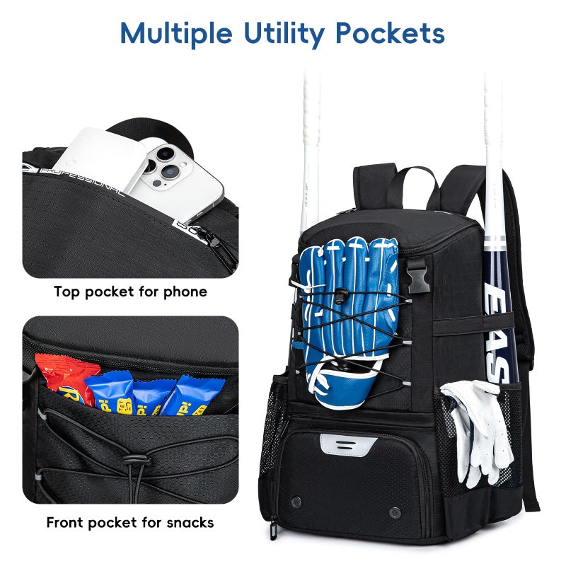 KAVIGOR Baseball Bag for Youth and Adult, Softball Backpack 40L Large Capacity, Bat Backpack with Shoes Compartment and Hidden Helmet Holder - Image 4