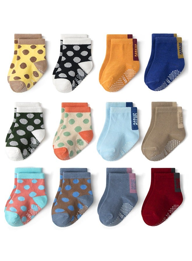 12 Pairs Baby Socks Of Cotton Non-Slip Striped Baby Boys Socks Multicolor  - Image 1