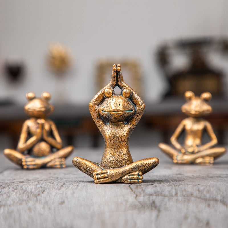 Smadeer Bronze Frog Figurines, 3-Piece Yoga Decor Set, Antique Bronze Color, Handmade Home Decoration - Image 3