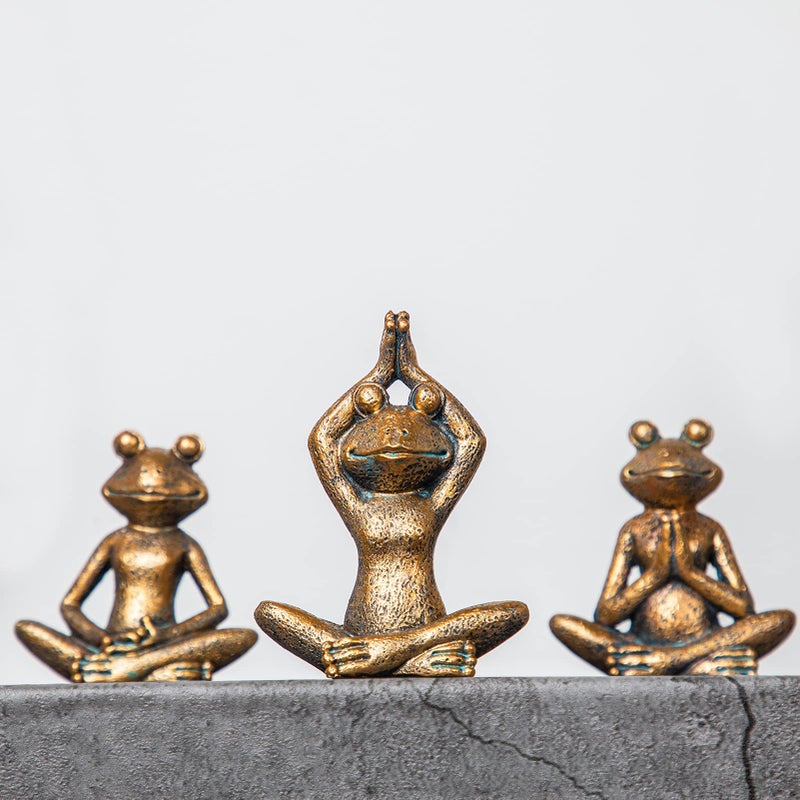 Smadeer Bronze Frog Figurines, 3-Piece Yoga Decor Set, Antique Bronze Color, Handmade Home Decoration - Image 5