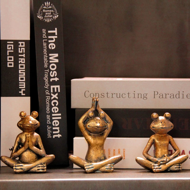 Smadeer Bronze Frog Figurines, 3-Piece Yoga Decor Set, Antique Bronze Color, Handmade Home Decoration - Image 4