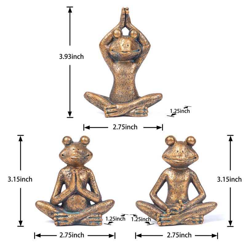 Smadeer Bronze Frog Figurines, 3-Piece Yoga Decor Set, Antique Bronze Color, Handmade Home Decoration - Image 2